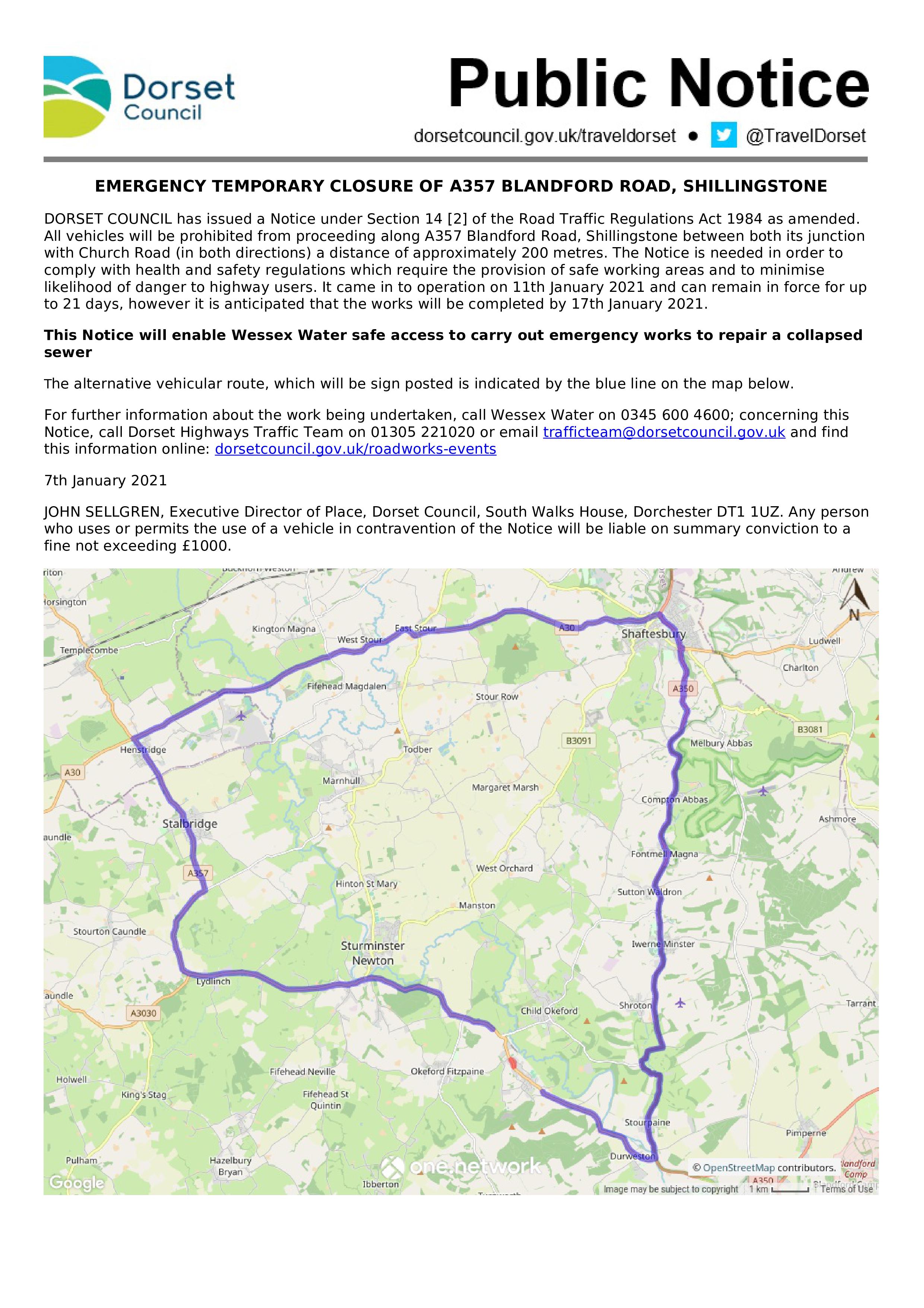 Road Closure notice 11-01-2021